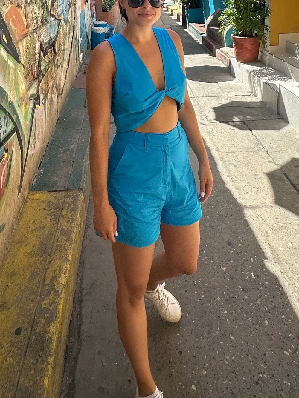 Commense Bright Turquoise High Waist Shorts Set